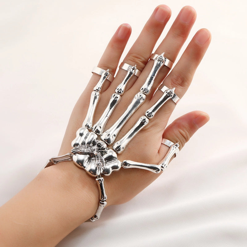 Hot Exaggerated Metal Skeleton Skull Bracelet Ghost Claw Finger Bracelet Halloween Jewelry