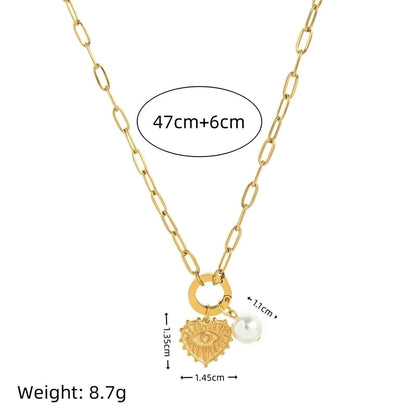 Minimalist Sun Moon Heart Shape 201 Stainless Steel 304 Stainless Steel Zircon 18K Gold Plated Beaded Pendant Necklace