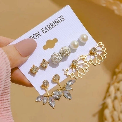 1 Set Minimalist Circle Heart Shape Butterfly Metal Plating Inlay Pearl Women\'s Earrings