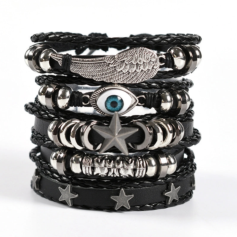 Hip-Hop Retro Punk Infinity Skull Pu Leather Alloy Wooden Beads Halloween Men's Bracelets