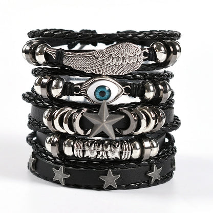 Hip-Hop Retro Punk Infinity Skull Pu Leather Alloy Wooden Beads Halloween Men's Bracelets