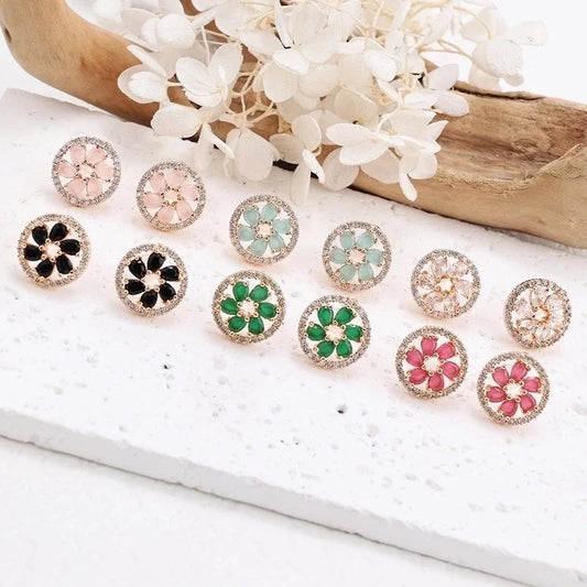 1 Pair Sweet Shiny Round Flower Hollow Out Inlay Copper Zircon Rose Gold Plated Ear Studs