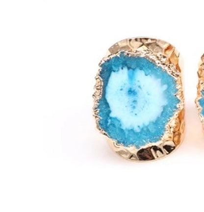 5 Pieces Casual Irregular Agate Brass Natural Stone Open Ring