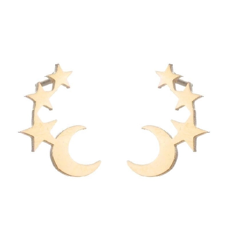 1 Pair Minimalist Star Moon 304 Stainless Steel 18K Gold Plated Ear Studs