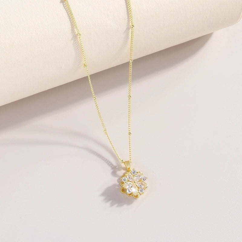 Copper 18K Gold Plated Gold Plated Elegant Luxurious Minimalist Plating Inlay Flower Zircon Pendant Necklace