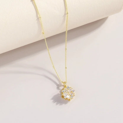Copper 18K Gold Plated Gold Plated Elegant Luxurious Minimalist Plating Inlay Flower Zircon Pendant Necklace