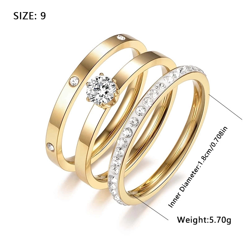 Elegant Minimalist Solid Color Stainless Steel Plating Inlay Zircon 18k Gold Plated Rose Gold Plated White Gold Plated Rings