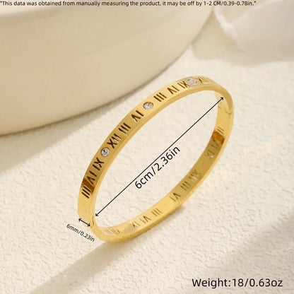 Casual Elegant Streetwear Roman Numeral Titanium Steel 18K Gold Plated Bangle In Bulk