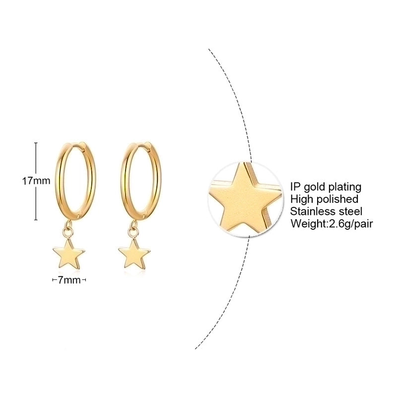 1 Pair Minimalist Star Plating Inlay 201 Stainless Steel Zircon 18K Gold Plated Drop Earrings