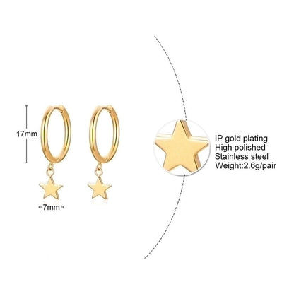 1 Pair Minimalist Star Plating Inlay 201 Stainless Steel Zircon 18K Gold Plated Drop Earrings