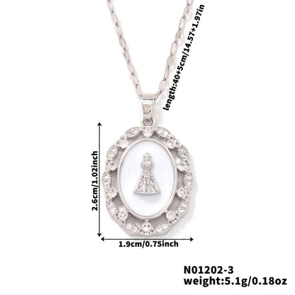 Vintage Style Religion Artistic Round Virgin Mary 304 Stainless Steel Copper Zircon K Gold Plated Inlay Pendant Necklace