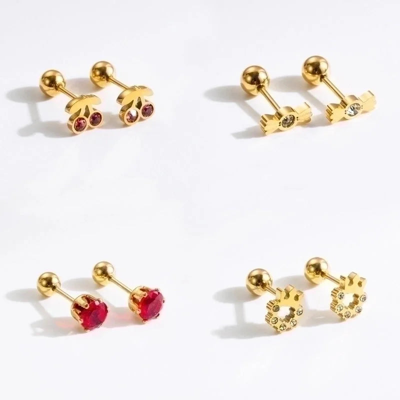 1 Pair Commute Rabbit Heart Shape Crown 304 Stainless Steel 18K Gold Plated Ear Studs