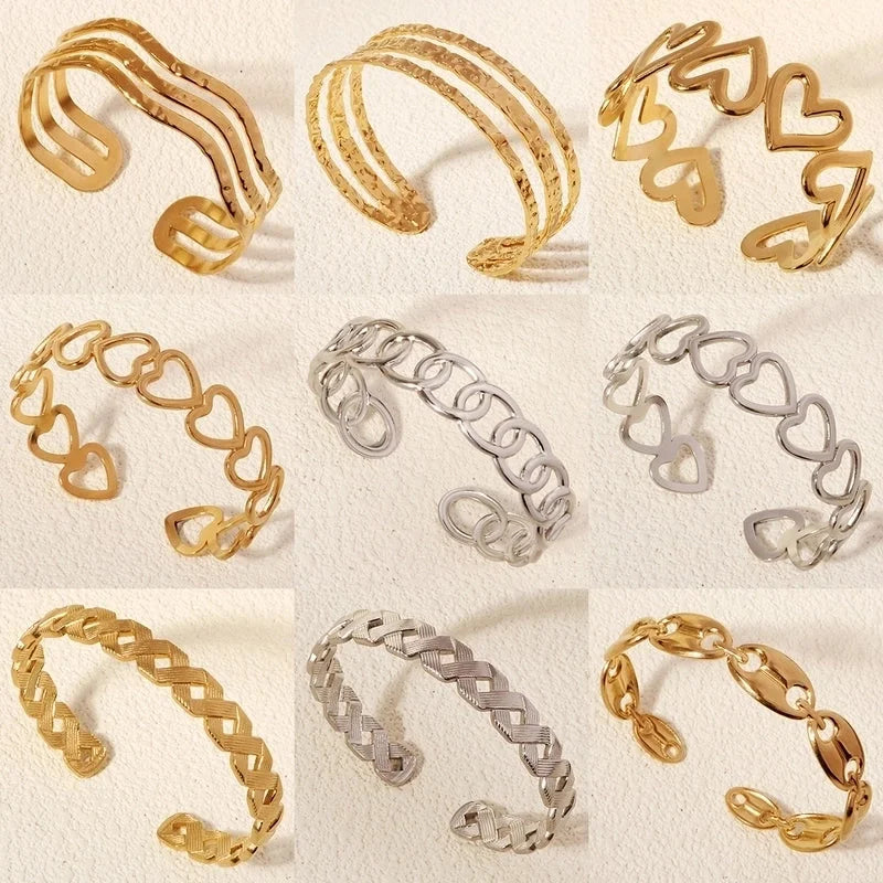 Modern Style Geometric Plant 304 Stainless Steel 18K Gold Plated Bangle In Bulk