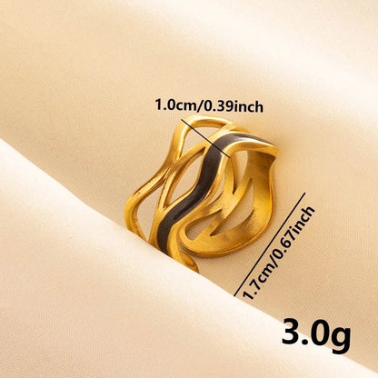 IG Style French Style Geometric 304 Stainless Steel 18K Gold Plated Polishing Enamel Open Rings
