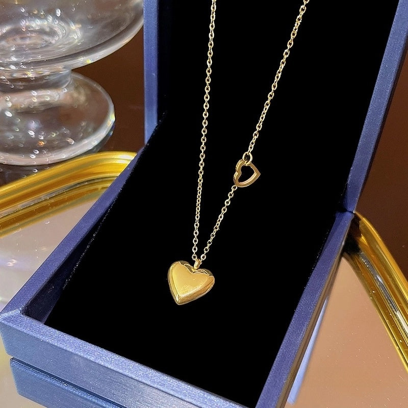 Elegant Classic Style Geometric Moon Bow Knot Titanium Steel Zircon Pendant Necklace