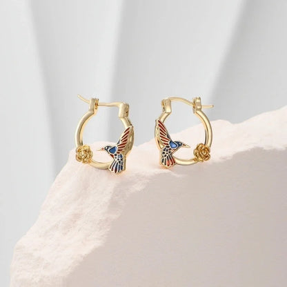 1 Pair Minimalist Classic Style Color Block Hummingbird Enamel Copper Earrings