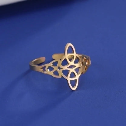 Hot Selling Product Titanium Steel Cut Hollow Single Layer Witch Knot Ring 304 Material Stainless Steel Open Adjustable Ring