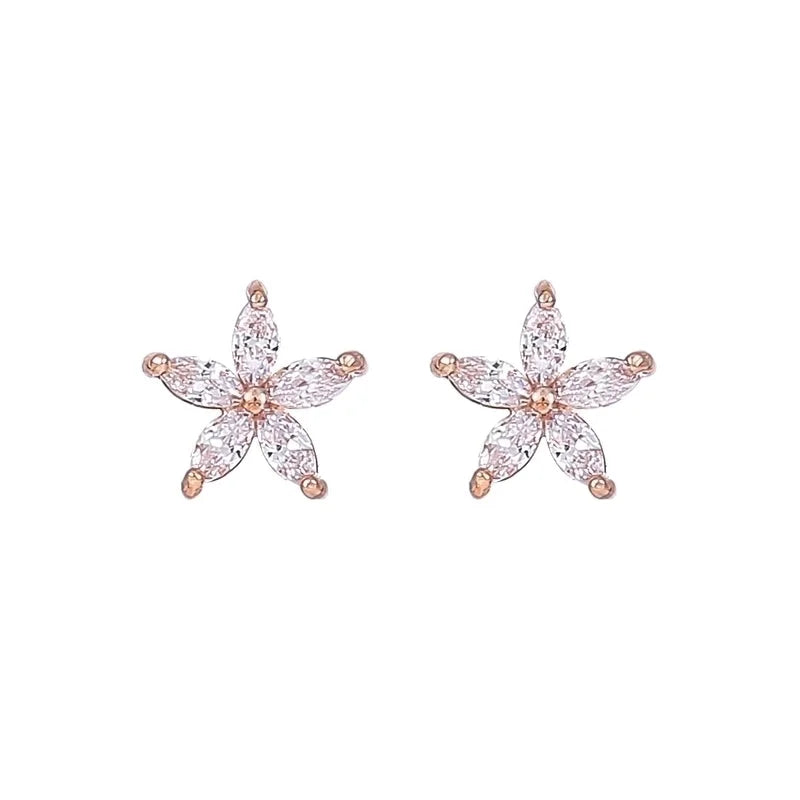 1 Pair Minimalist Shiny Flower Plating Inlay Copper Zircon Gold Plated Ear Studs