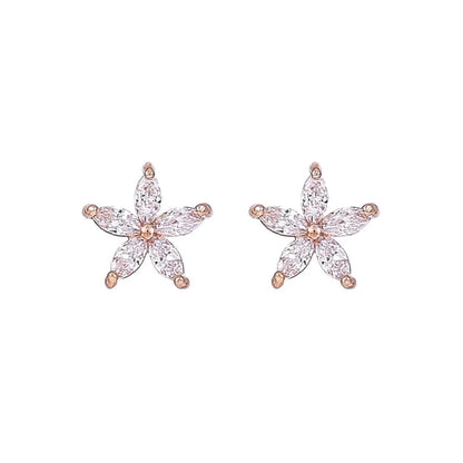 1 Pair Minimalist Shiny Flower Plating Inlay Copper Zircon Gold Plated Ear Studs
