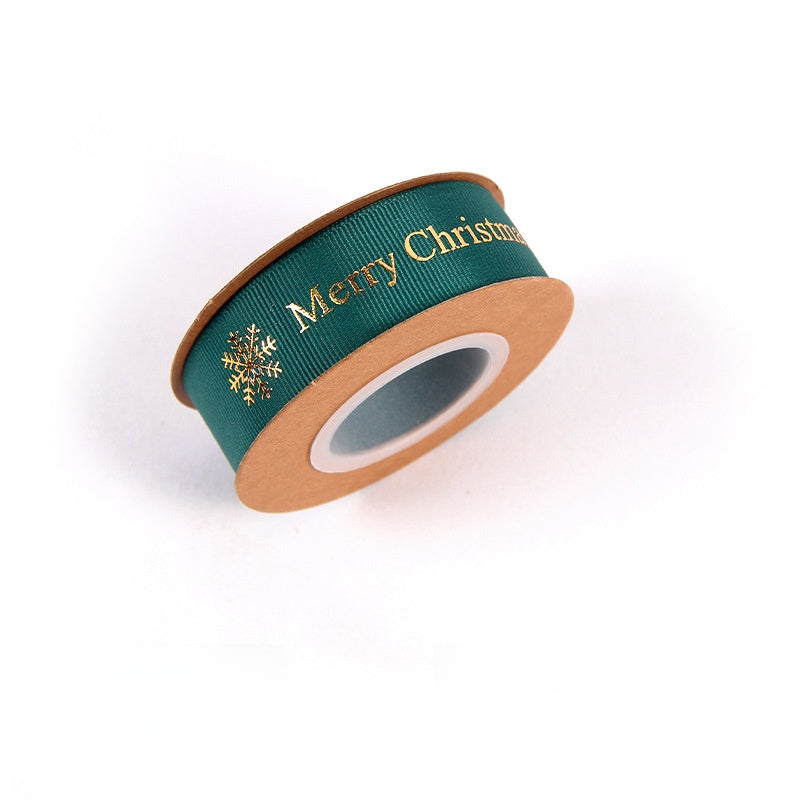 2.5cm Gold Stamping Polyester Ribbon With Flowers Bouquet Gift Wrapping Ribbon Christmas Ribbon With English Text Printed Ribbon