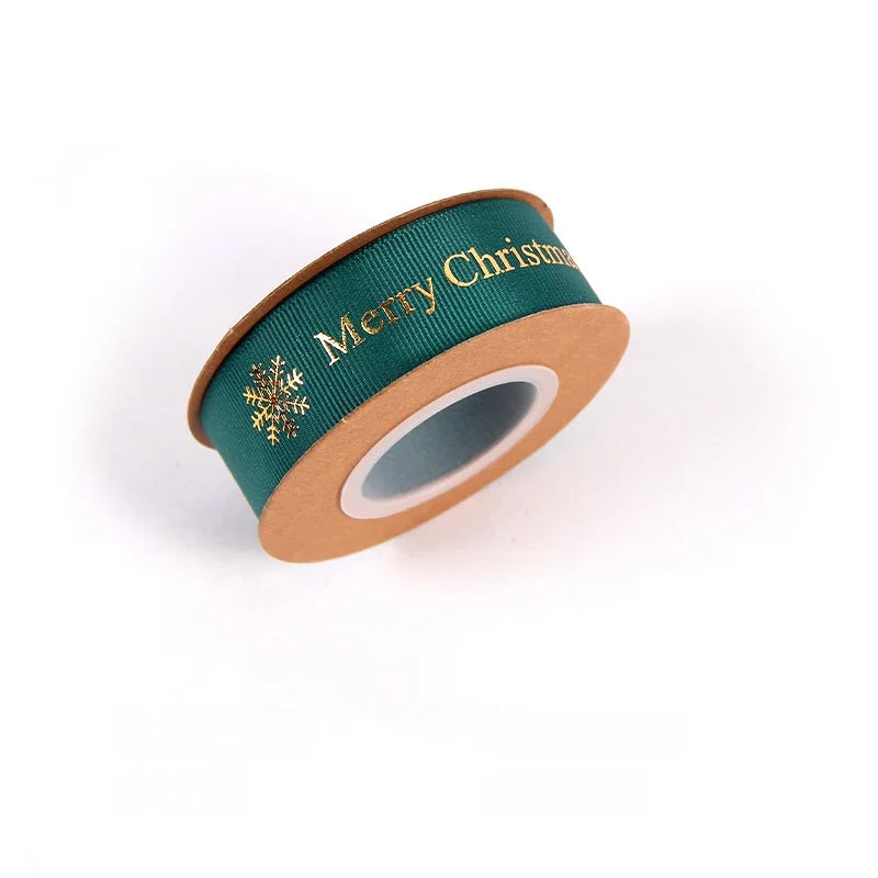 2.5cm Gold Stamping Polyester Ribbon With Flowers Bouquet Gift Wrapping Ribbon Christmas Ribbon With English Text Printed Ribbon