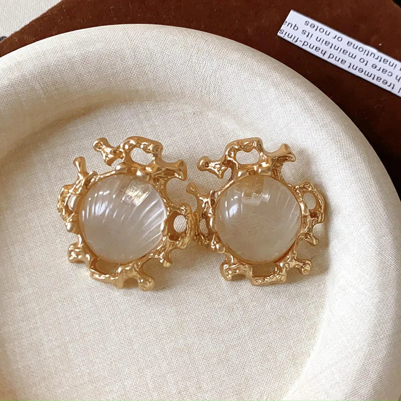 2 Pieces Minimalist Round Ellipse Geometric Copper Electroplating Earrings