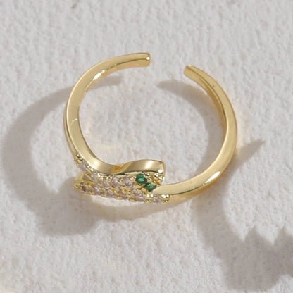 Elegant Snake Lightning Fish Tail Copper Plating Inlay Zircon 14k Gold Plated Open Ring