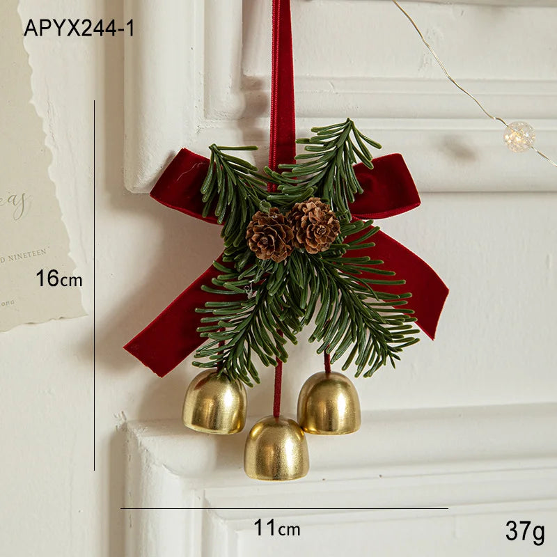 Christmas Ornaments Small Bells Velvet Bows Christmas Tree Pine Cones Scene Decoration Supplies Small Hanging Decorations