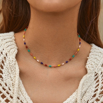 Retro Minimalist Geometric Copper Beaded Enamel Plating 18k Gold Plated Necklace