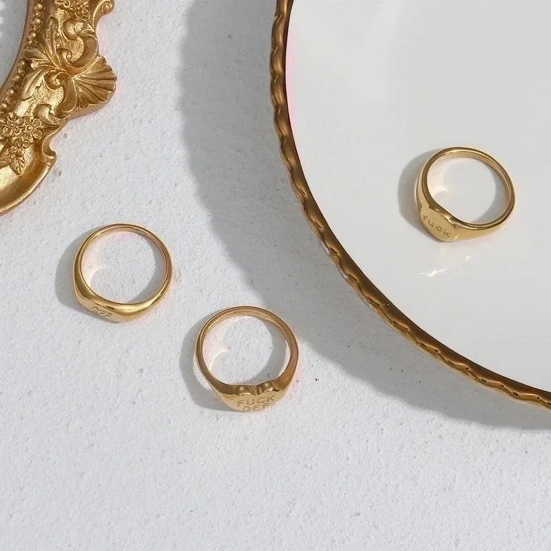 Fashion Letter 304 Stainless Steel No Inlaid 18K Gold Plated Rings