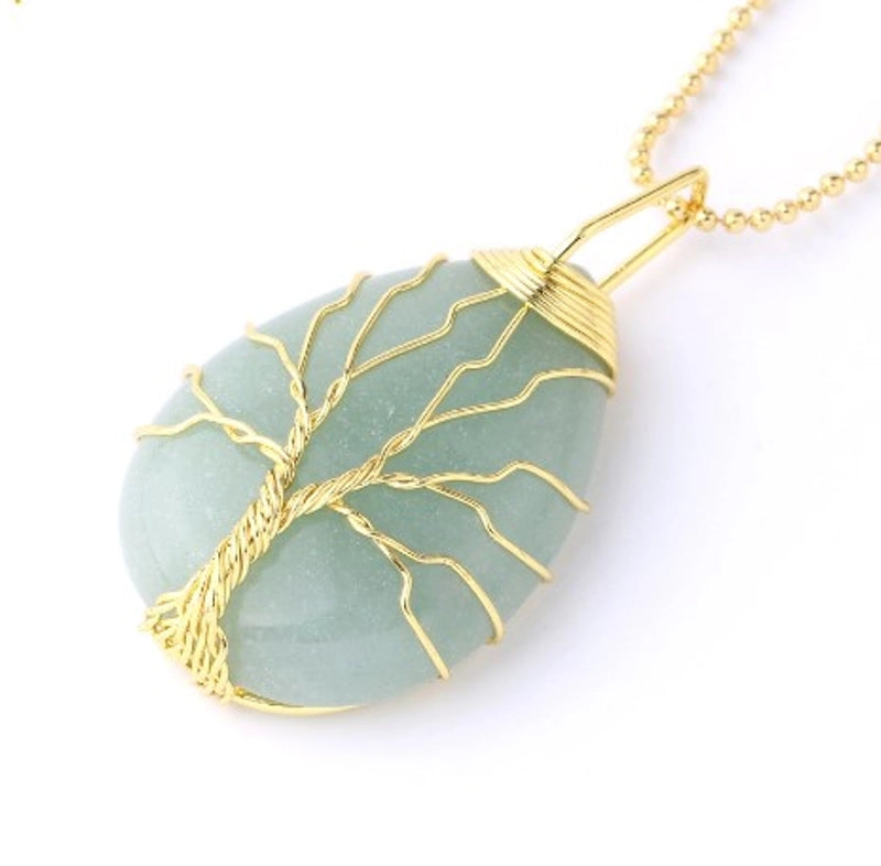 Ig Style Minimalist Tree Water Droplets Natural Stone Crystal Opal Women's Pendant Necklace Necklace Pendant