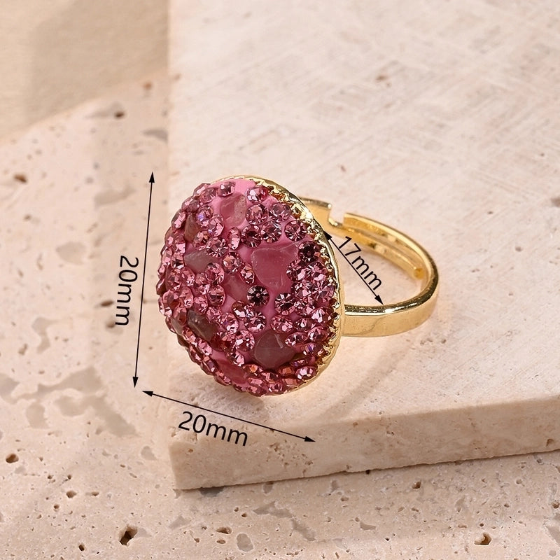 Casual Glam Vacation Irregular Round Oval Amethyst Copper Lapis Lazuli 18K Gold Plated Imitation Pearl Rhinestones Clay Adjustable Ring In Bulk