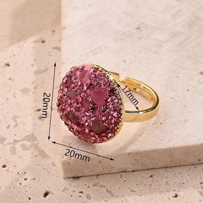 Casual Glam Vacation Irregular Round Oval Amethyst Copper Lapis Lazuli 18K Gold Plated Imitation Pearl Rhinestones Clay Adjustable Ring In Bulk