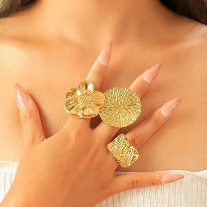 Casual Elegant Commute Geometric Flower 304 Stainless Steel 14K Gold Plated Plating Stainless Steel Rings
