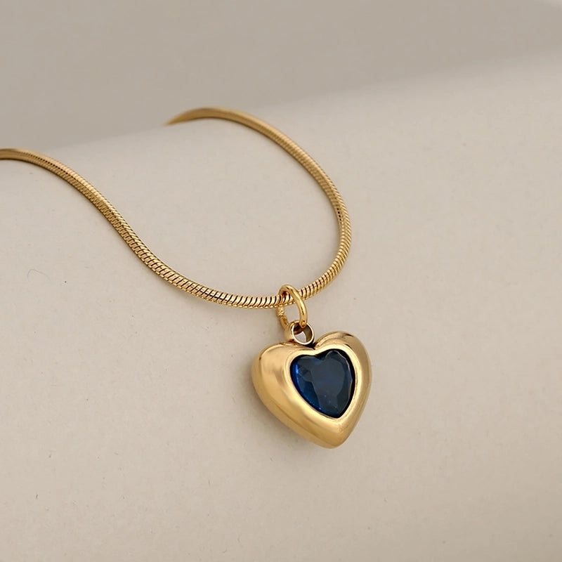 Princess Cute Classic Style Heart Shape 304 Stainless Steel Zircon Inlay Stainless Steel Necklaces