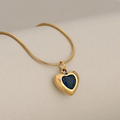 Princess Cute Classic Style Heart Shape 304 Stainless Steel Zircon Inlay Stainless Steel Necklaces