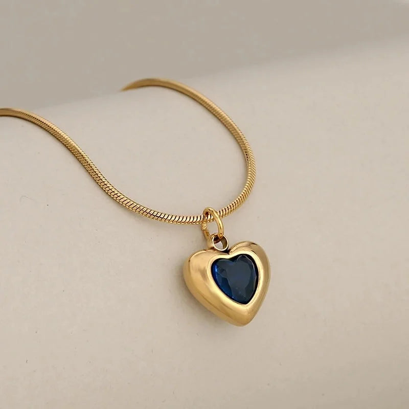 Princess Cute Classic Style Heart Shape 304 Stainless Steel Zircon Inlay Stainless Steel Necklaces