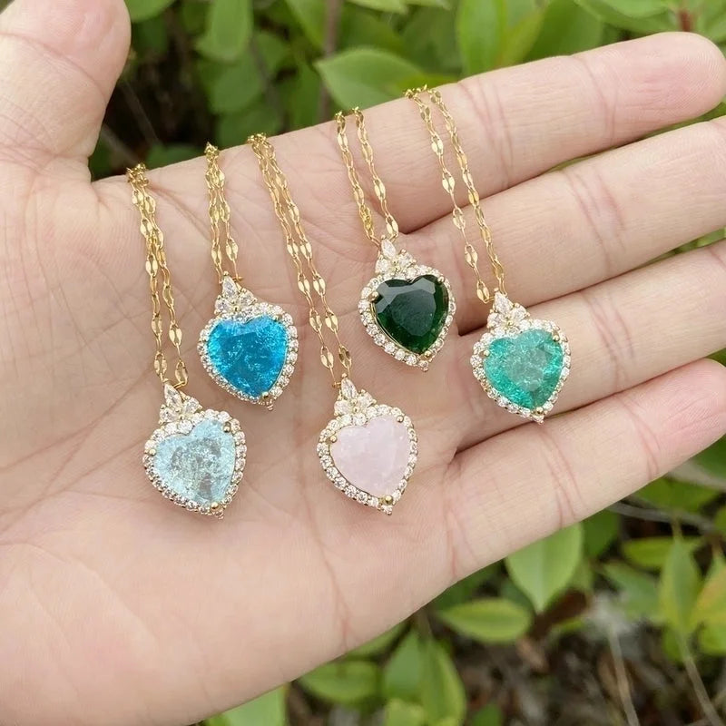 Fashion Heart Shape Stainless Steel Copper Inlay Zircon Pendant Necklace 1 Piece