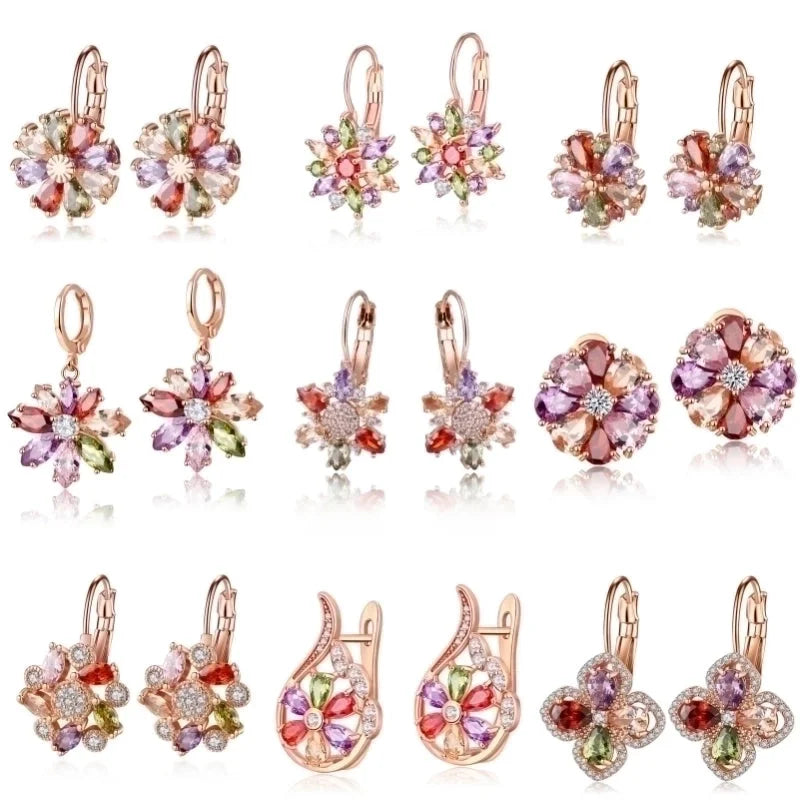 1 Pair Retro Flower Plating Inlay Copper Zircon K Gold Plated Earrings