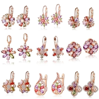 1 Pair Retro Flower Plating Inlay Copper Zircon K Gold Plated Earrings
