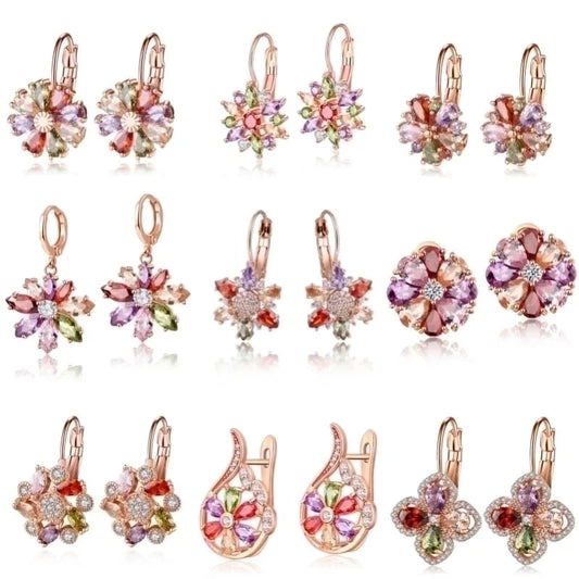 1 Pair Retro Flower Plating Inlay Copper Zircon K Gold Plated Earrings