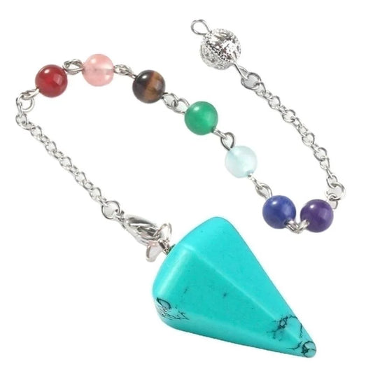 Fashion Hexagonal Pyramid Alloy Natural Stone Cable Chain Pendant Necklace In Bulk