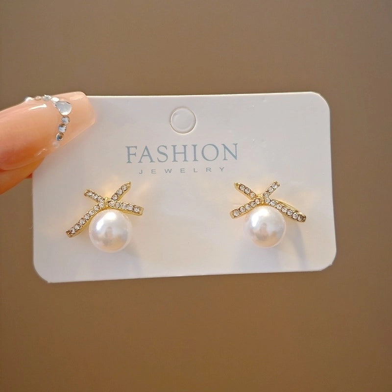 10 Pieces Minimalist Heart Shape Flower Bow Knot Imitation Pearl Alloy Rhinestone Irregular Women\'S Earrings 1 Pair