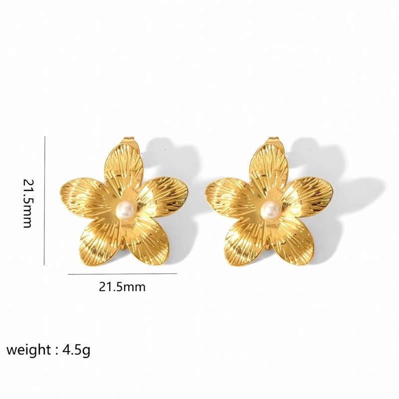 1 Pair Elegant Retro Flower Petal 304 Stainless Steel Drop Earrings