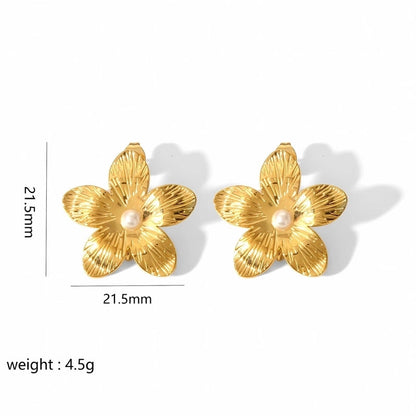 1 Pair Elegant Retro Flower Petal 304 Stainless Steel Drop Earrings