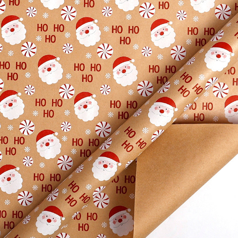 Large Size Gift Wrapping Paper Roll Brown Christmas Reindeer Head Elk Green Plaid Gift Box Recyclable Gift Paper