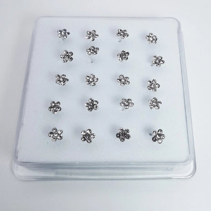 Minimalist Flower Copper Silver Plated Rhinestones Nose Studs In Bulk