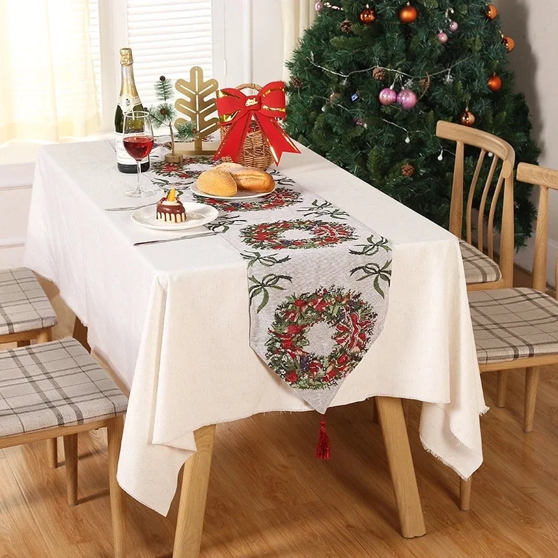 Christmas Christmas Tree Santa Claus Elk Polyester Christmas Tablecloth