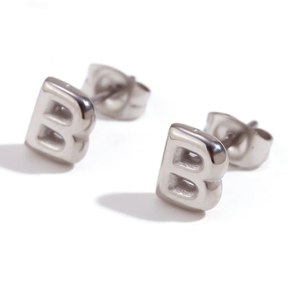 Minimalist Letter Number Geometric Text Stainless Steel 18K Gold Plated Stud Earrings