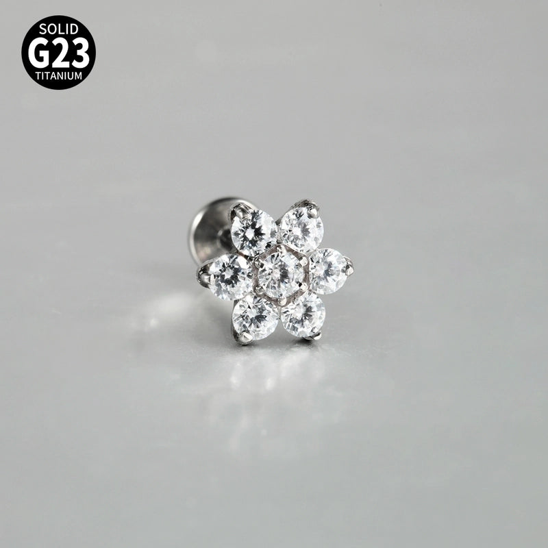 2 Pieces 3 Pieces Lip Rings Casual Elegant Vacation Triangle Flower G23 Titanium Zircon Zircon 18K Gold Plated Lip Rings Ear Cartilage Rings & Studs